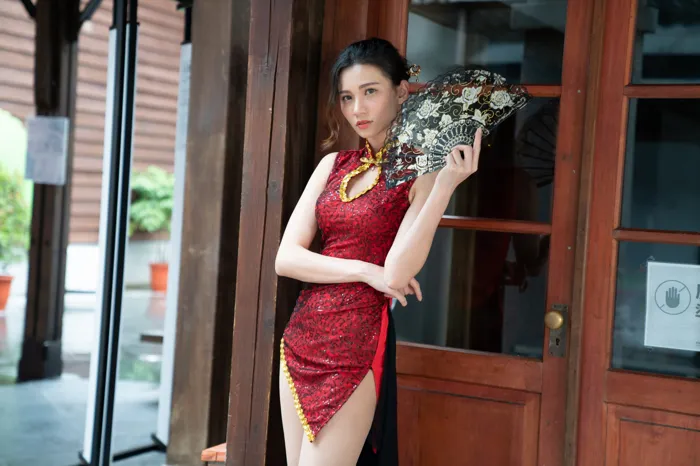 [Mzsock] NO.057 Cai Yixin, ultra short cheongsam, stockings, high heels, beautiful legs, outdoor shot street photography#[55P]-4