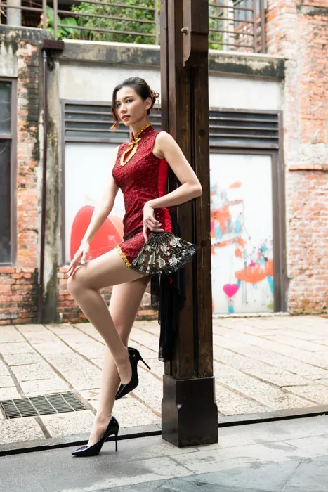 [Mzsock] NO.057 Cai Yixin, ultra short cheongsam, stockings, high heels, beautiful legs, outdoor shot street photography#[55P]-6