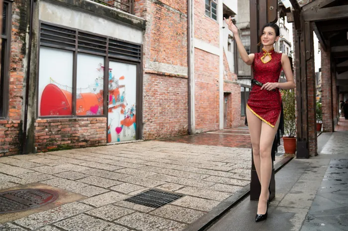 [Mzsock] NO.057 Cai Yixin, ultra short cheongsam, stockings, high heels, beautiful legs, outdoor shot street photography#[55P]-8