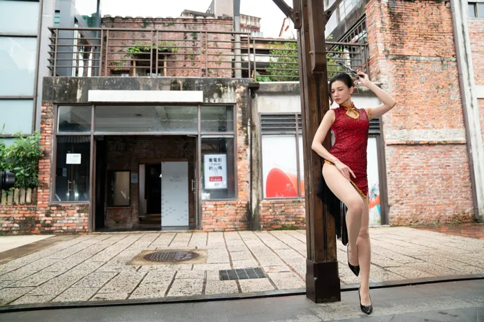 [Mzsock] NO.057 Cai Yixin, ultra short cheongsam, stockings, high heels, beautiful legs, outdoor shot street photography#[55P]-9