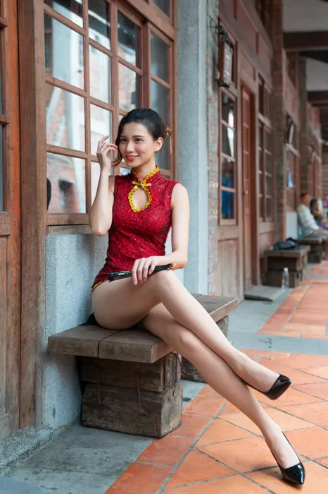 [Mzsock] NO.057 Cai Yixin, ultra short cheongsam, stockings, high heels, beautiful legs, outdoor shot street photography#[55P]-3