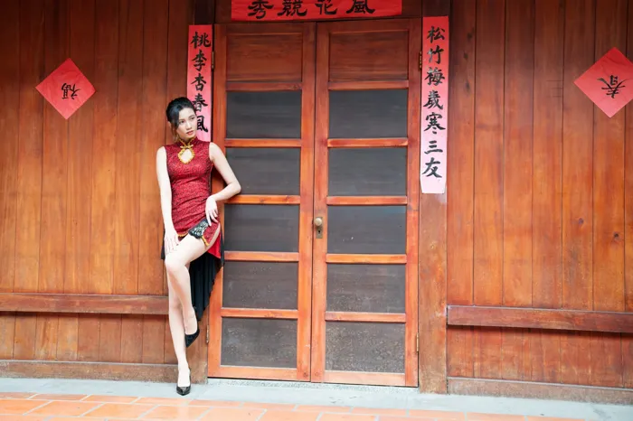 [Mzsock] NO.057 Cai Yixin, ultra short cheongsam, stockings, high heels, beautiful legs, outdoor shot street photography#[55P]-3