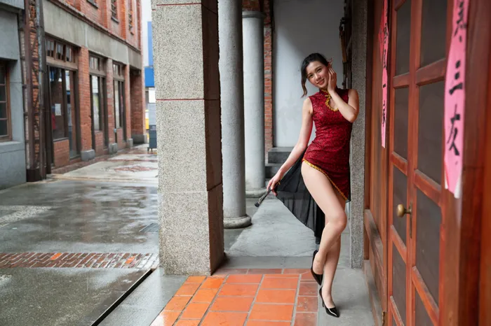 [Mzsock] NO.057 Cai Yixin, ultra short cheongsam, stockings, high heels, beautiful legs, outdoor shot street photography#[55P]-6