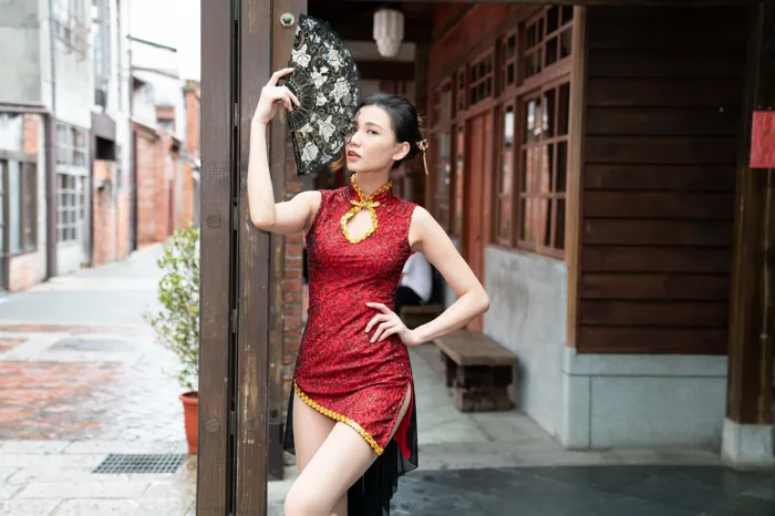 [Mzsock] NO.057 Cai Yixin, ultra short cheongsam, stockings, high heels, beautiful legs, outdoor shot street photography#[55P]-5