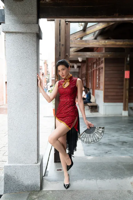 [Mzsock] NO.057 Cai Yixin, ultra short cheongsam, stockings, high heels, beautiful legs, outdoor shot street photography#[55P]-10