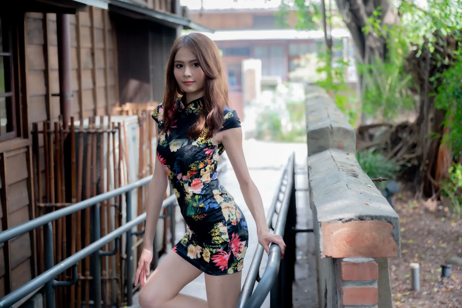 [Mzsock] NO.202 He Jiaxin black flower short cheongsam stockings high heels beautiful legs street photography#[97P]-6