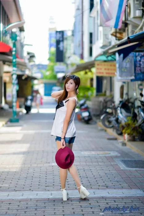 [Mzsock] NO.061 Fang Weizhen denim shorts stockings high heels beautiful legs outdoor shot street photography#[73P]-3