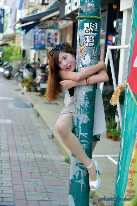 [Mzsock] NO.061 Fang Weizhen denim shorts stockings high heels beautiful legs outdoor shot street photography#[73P]-6